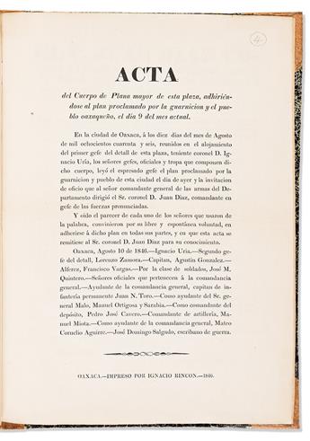 (MEXICO.) Documents on the reconstitution of the state of Oaxaca and the rise of Benito Juárez to power.